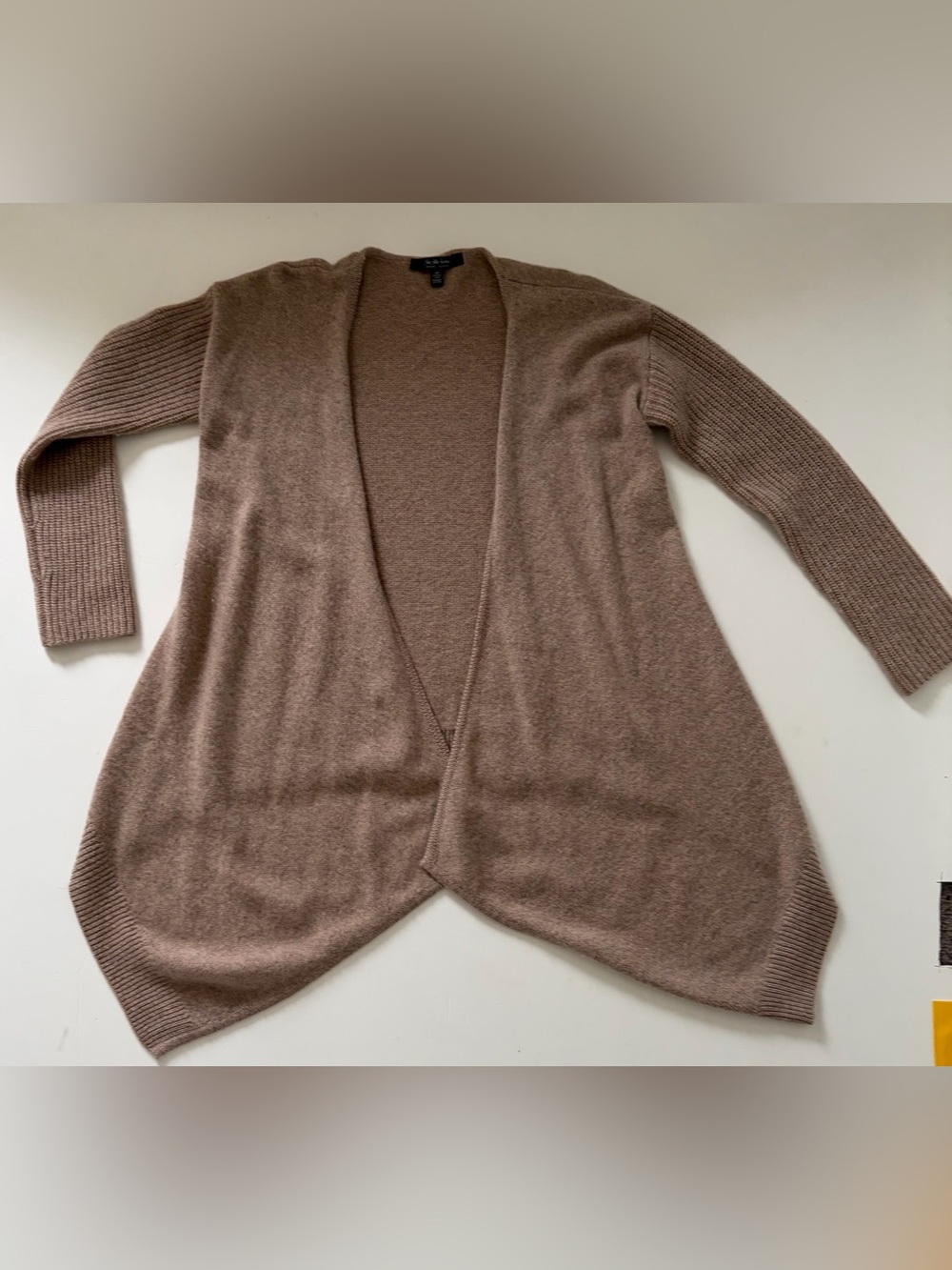 Saks Fifth Avenue Taupe Open-Front Cardigan Sweater
